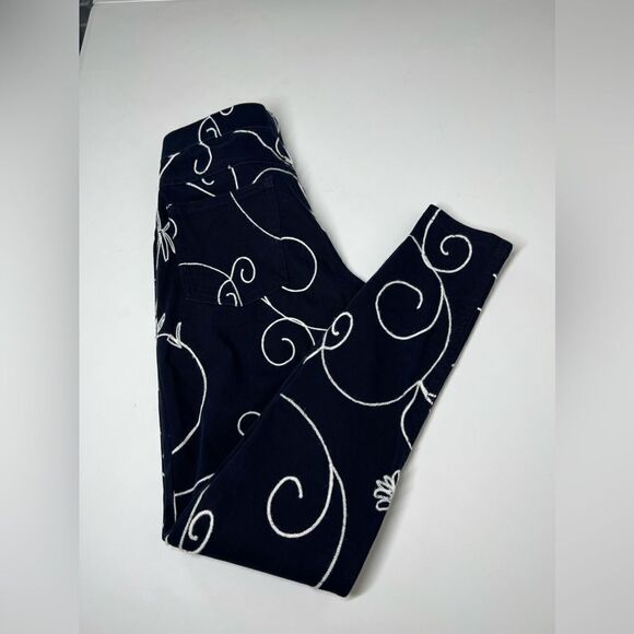 HUE Navy Blue Pants with Pattern Embroidered Size S - Picture 2 of 13